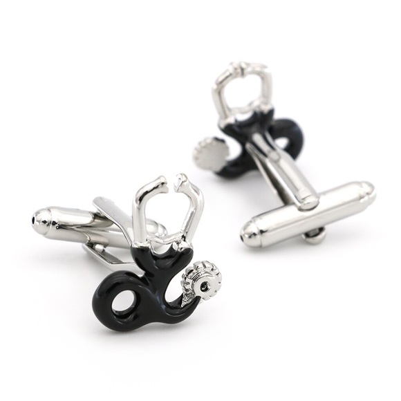 Black and Silver Stethoscope Cufflinks - Picture 4 of 16